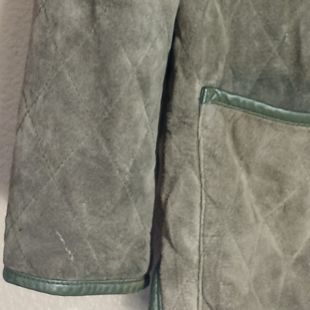 Vintage Preston And York Quilted Suede And Leather Trim Olive Green Chore Jacket - Picture 6 of 12